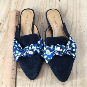 Talbots Shoes Womens6 M Edison Knot Mules Flats Slip On Blue Leather Pointed Toe